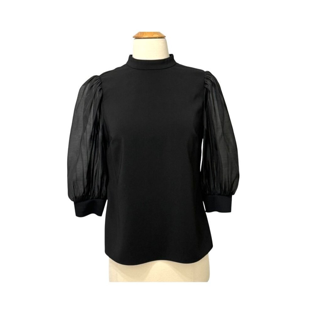 Ted Baker Women's Micaeli Black Organza Volume Sleeve Top Elegant Size 1 / US 4